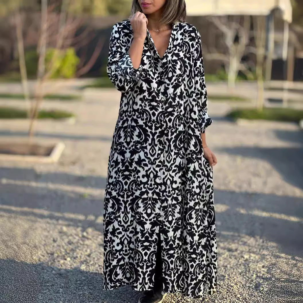 Damen Maxikleid mit elegantem Muster und fließendem Schnitt EB