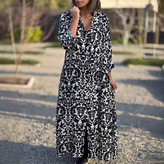 Damen Maxikleid mit elegantem Muster und fließendem Schnitt EB