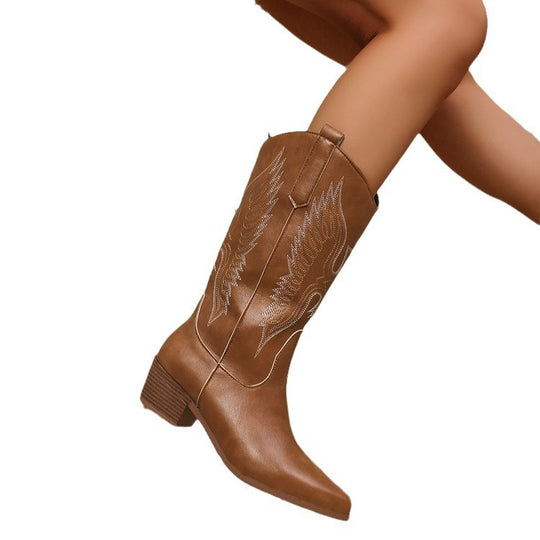 Damen Western-Stiefel mit spitzer Zehenpartie und mittelhohem Blockabsatz EB
