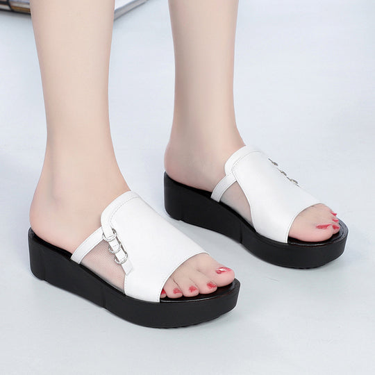 Damen Bequeme Plateau-Sandalen mit modischem Netzdesign und dekorativen Ketten EB