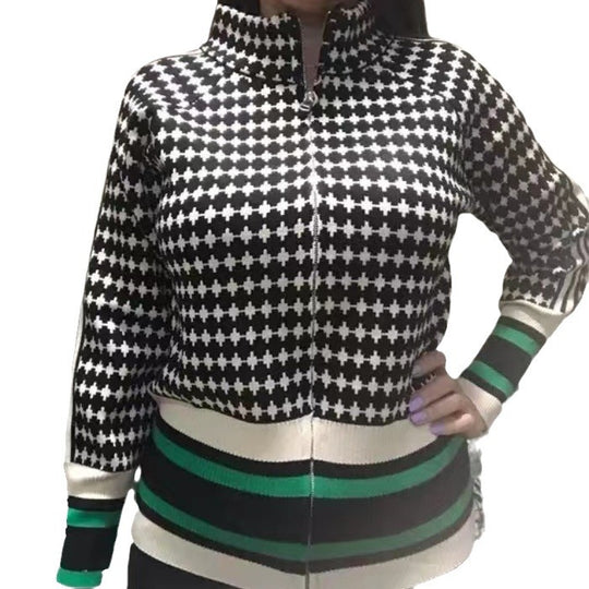 Damen Sportlicher Strickpullover mit Stehkragen und grafischem Muster EB