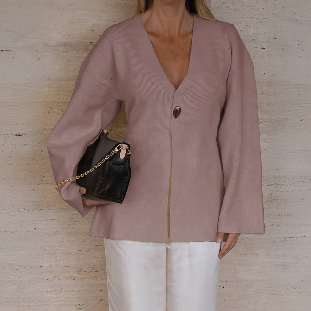 Damen nan taillierter Feinstrick-Cardigan mit V-Ausschnitt, Zierknopf und frontaler Schlitz EB