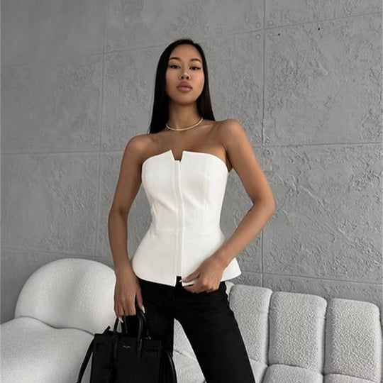 Damen ärmelloser Denim-Top mit Reißverschluss EB