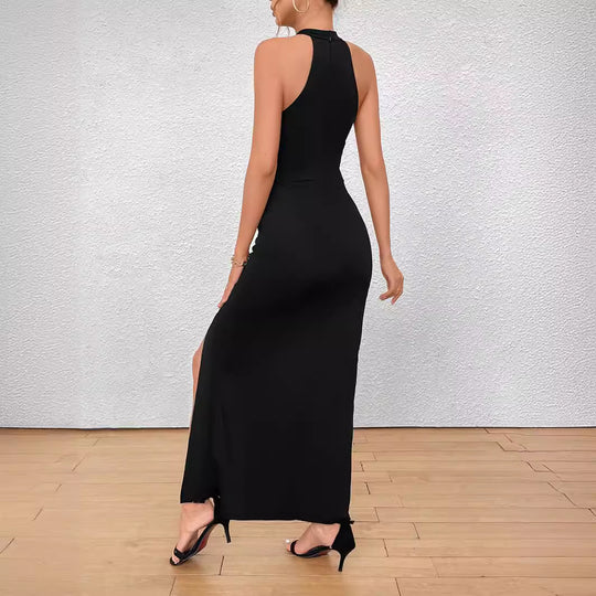 Damen Elegantes Maxikleid mit hohem Schlitz und Raffdetails EB