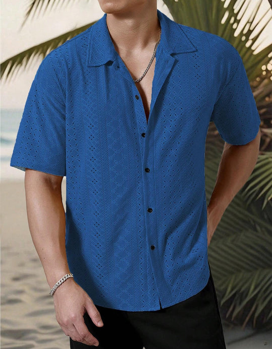Herren Kurzarmhemd mit strukturiertem Design und atmungsaktivem Material EB