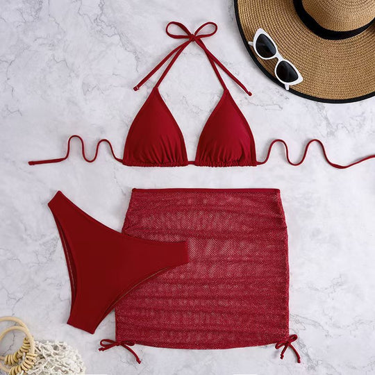 Damen Bikini-Set mit geflochtenem Rock und vielseitigem Triangel-Design EB