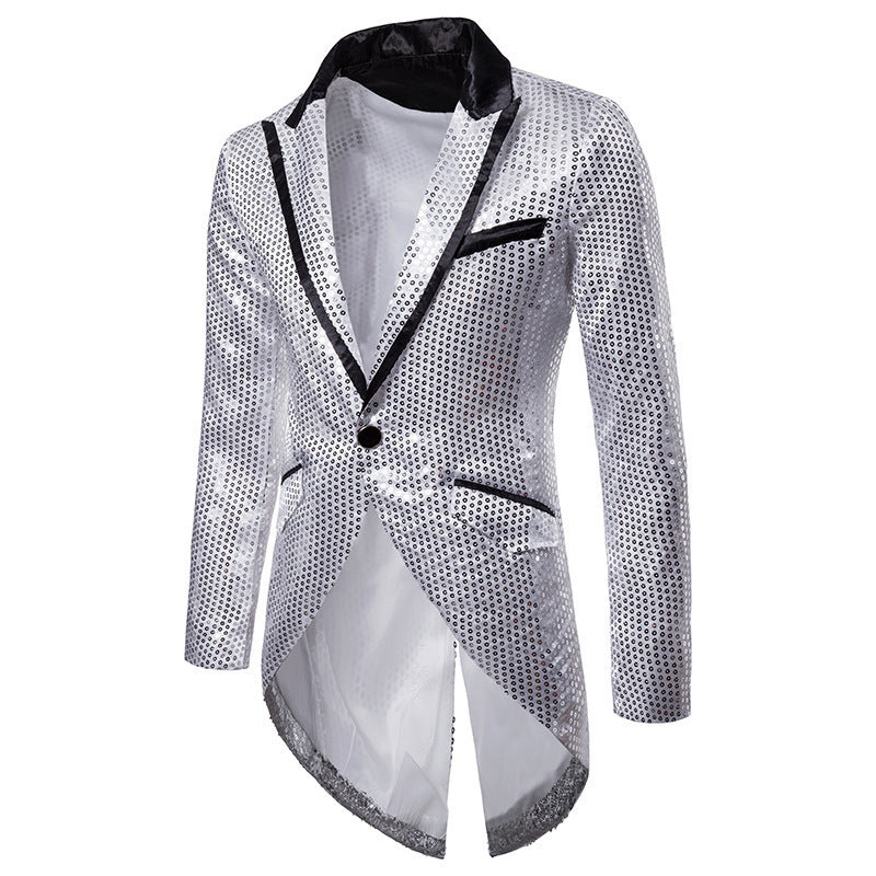 Herren eleganter Pailletten-Blazer mit asymmetrischem Schnitt und luxuriösem Design EB