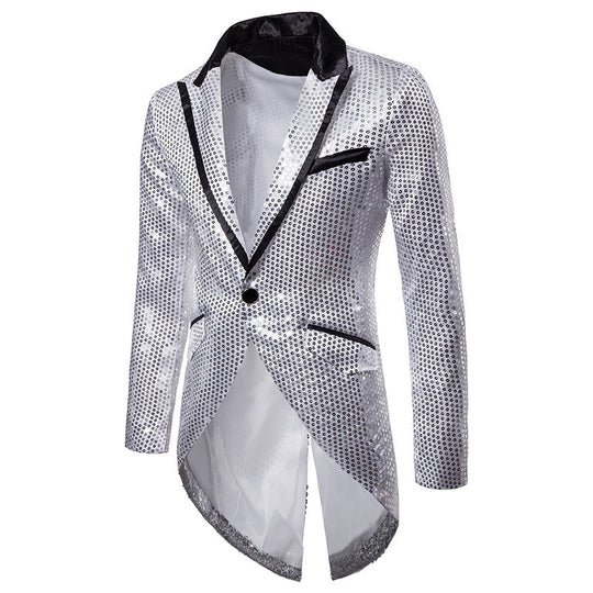 Herren eleganter Pailletten-Blazer mit asymmetrischem Schnitt und luxuriösem Design EB