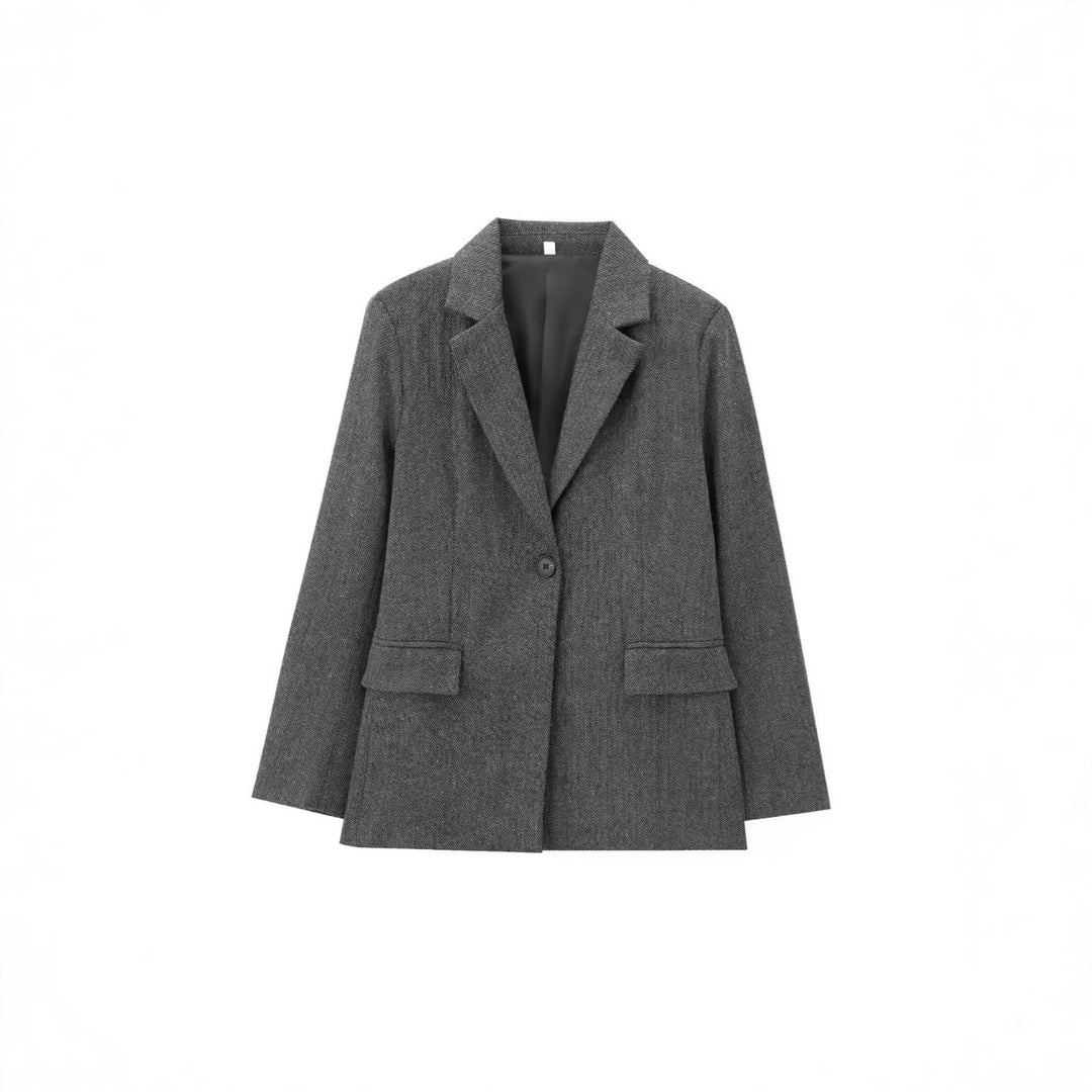 Damen Einreihiger Blazer mit Fischgrätmuster, Reverskragen und Pattentaschen EB