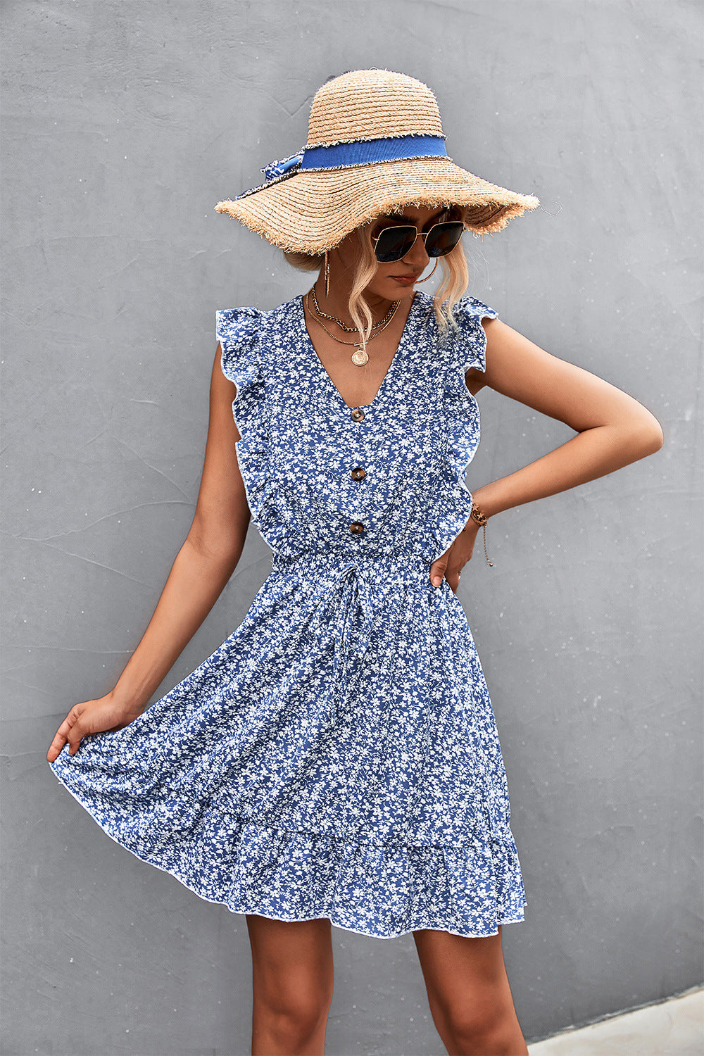 Damen Freizeitkleid mit voluminösen Rüschendetails und komfortablem Taillenzug EB