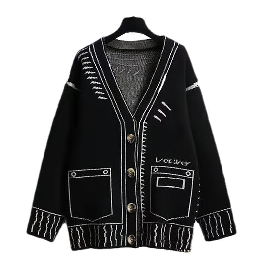 Damen Strickjacke mit kreativem Design und hochwertigen Knöpfen EB