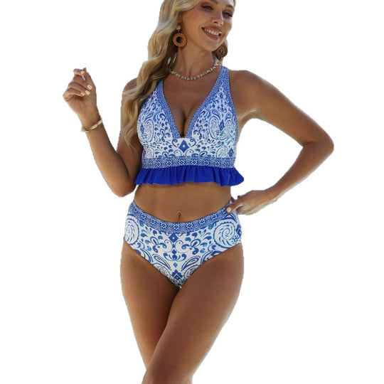 Damen Bademoden Set mit eleganter Rüsche und raffiniertem Muster EB