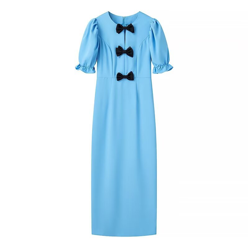 Damen Elegantes Maxikleid mit einzigartigem Schleifendetail und ballonärmeliger Gestaltung EB