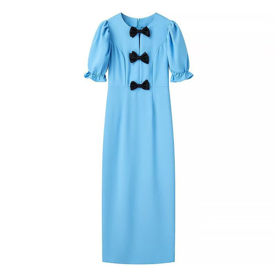 Damen Elegantes Maxikleid mit einzigartigem Schleifendetail und ballonärmeliger Gestaltung EB
