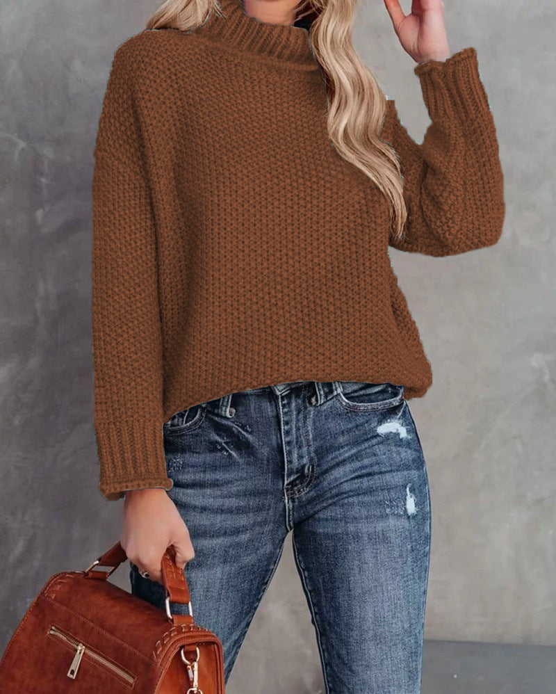 Damen kuscheliger Strickpullover mit hohem Kragen und luftiger Struktur EB