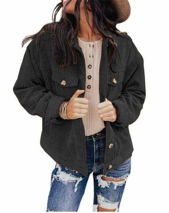 Damen lässige Kordjacke im Oversized-Schnitt mit Knopfdetails EB