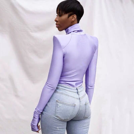Damen eleganter Rollkragen-Bodysuit aus bequemem Stretch-Material EB