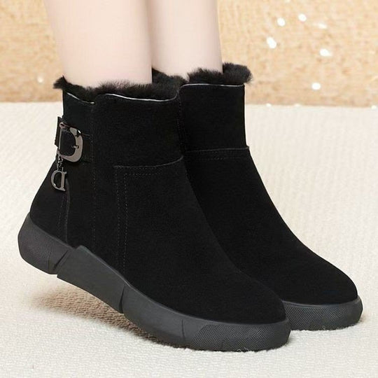 Damen modische Winterboots mit flauschigem Kunstfellkragen und stabiler Sohle EB