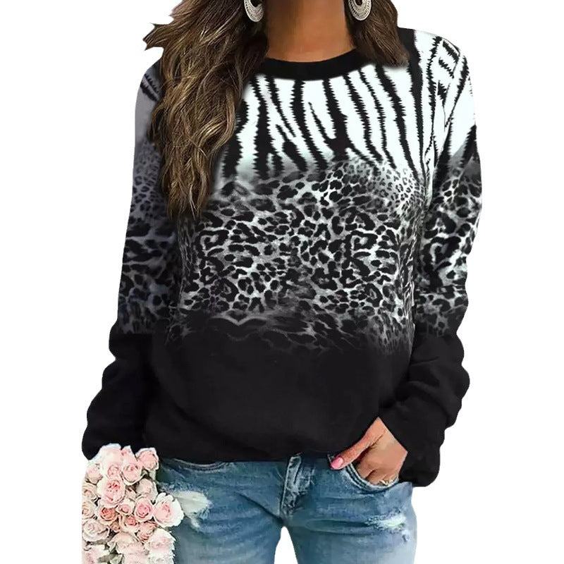 Damen Animalprint Oversize Strickpullover mit Rundhalsausschnitt und Farbverlauf EB