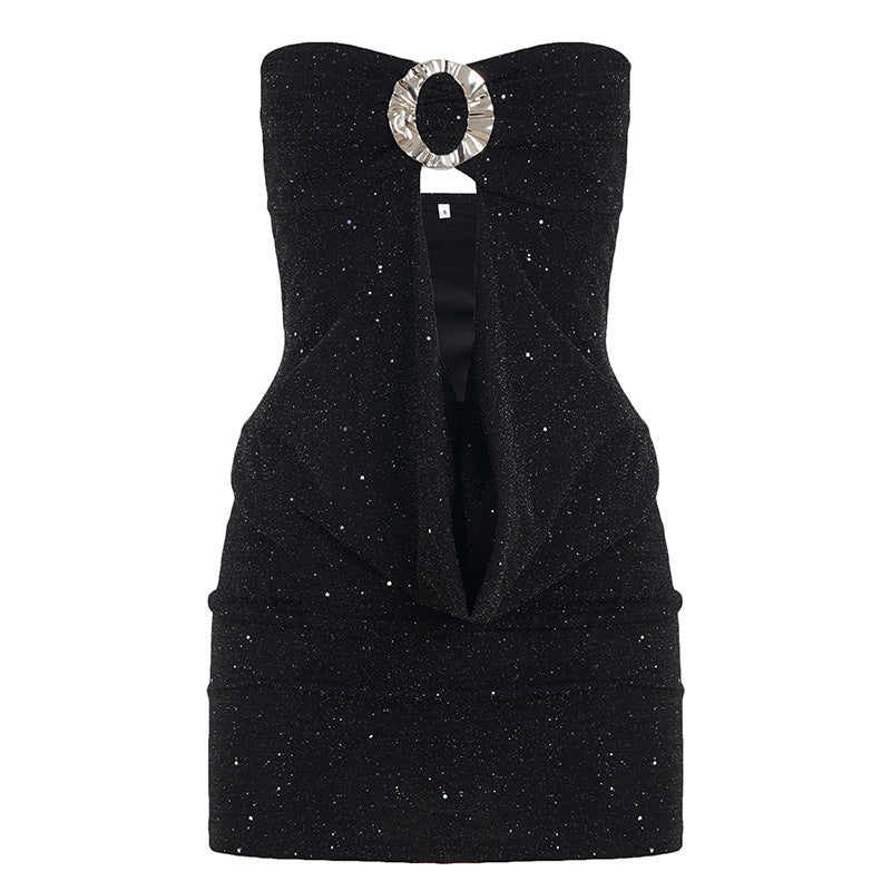 Damen glamouröses Abendtop mit schimmerndem Dekolleté und funkelndem Design EB