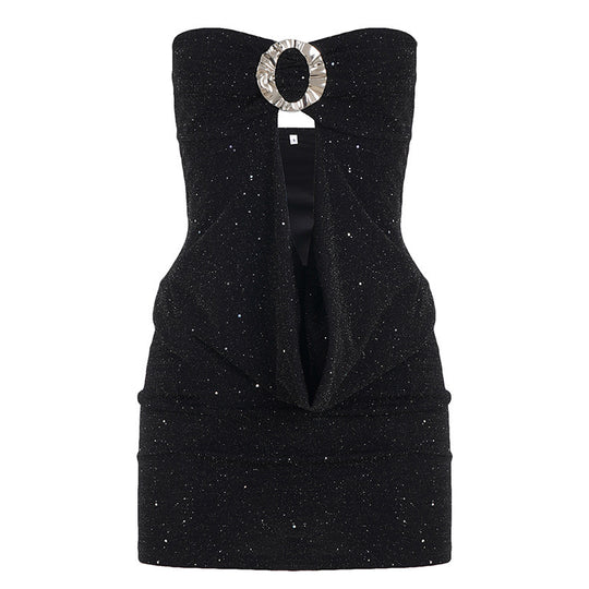 Damen glamouröses Abendtop mit schimmerndem Dekolleté und funkelndem Design EB