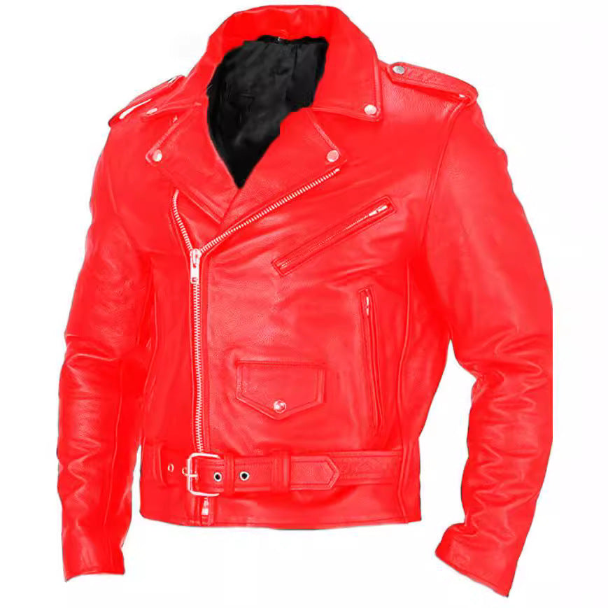 Herren Bikerjacke aus Leder mit asymmetrischem Reißverschluss EB