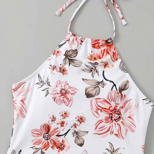 Damen Schnittiger Tankini mit floralem Design und verstellbaren Riemen EB