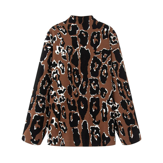 Damen Oversized Pullover mit animalischem Muster und hohem Kragen EB
