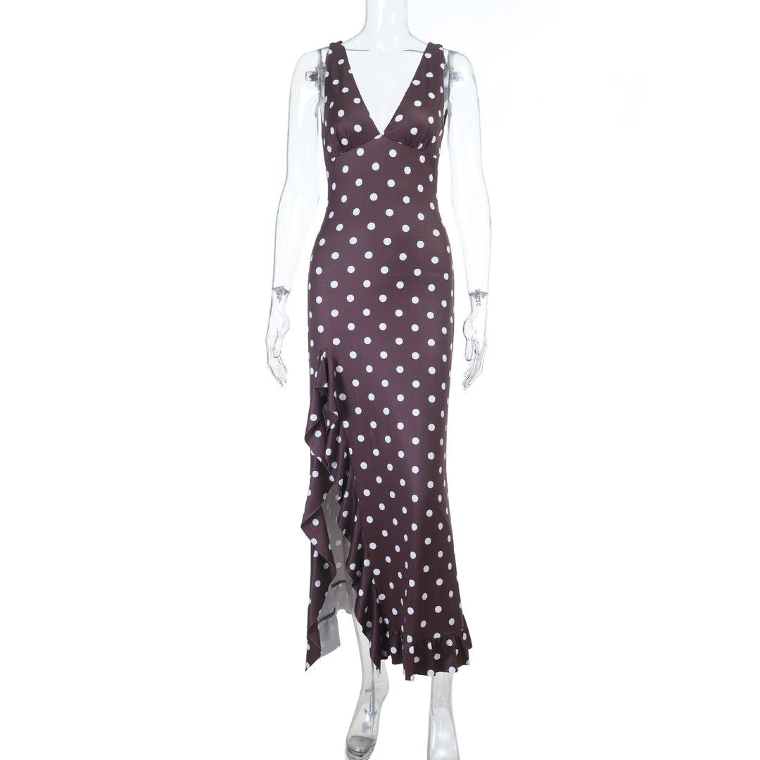 Damen Maxikleid mit eleganten Rüschen und tiefem V-Ausschnitt EB