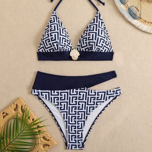 Damen Triangel-Bikini mit elegantem geometrischem Muster EB