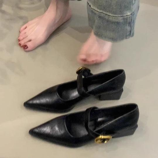 Damen elegante Mary Jane Ballerinas mit modischer Schnallenverzierung EB
