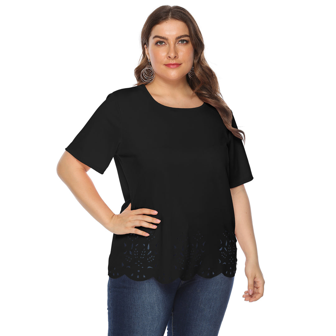 Damen modisches T-Shirt mit filigranem Lochmuster EB