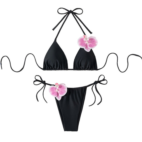 Damen Triangel-Bikini mit dekorativen Orchideen-Details EB