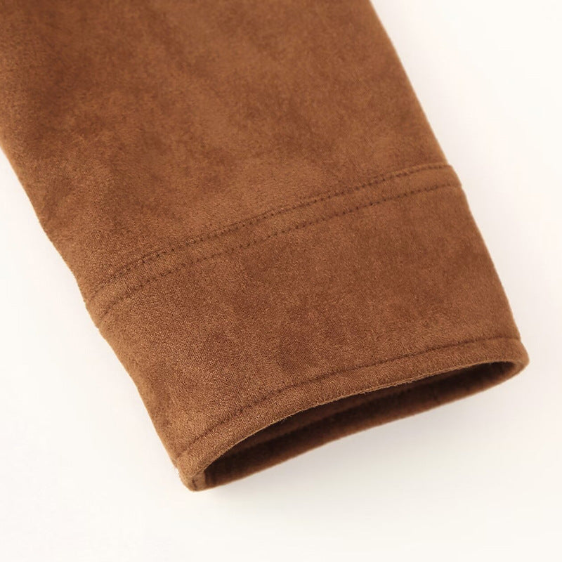 Damen trendige kurz geschnittene Retro-Jacke aus hochwertigem Wildleder-Werkstoff EB