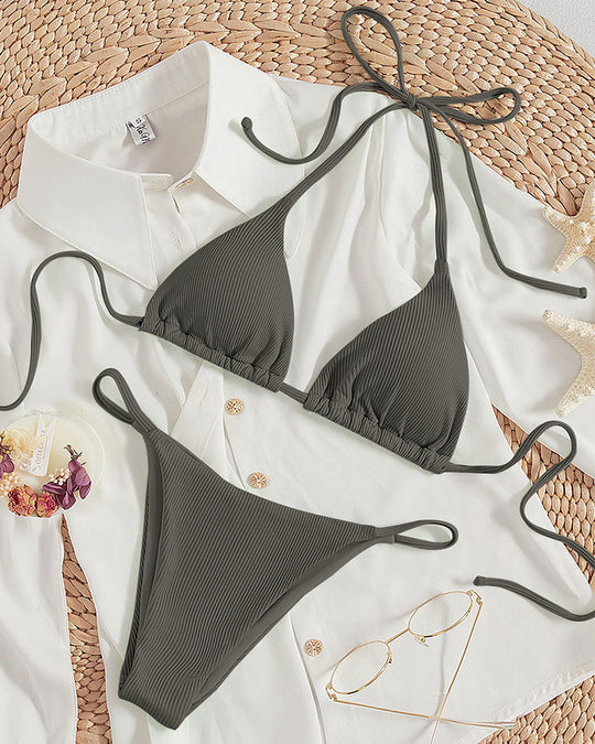 Damen Triangel-Bikini mit feinen Rippeneffekten und anpassbarem Schnitt EB