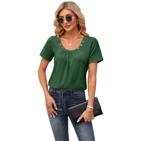 Damen Freizeit T-Shirt mit dekorativen Knöpfen EB