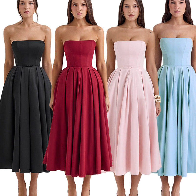 Damen Maxi Kleid mit tailliertem Oberteil und schwingendem Rock EB