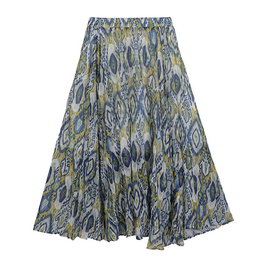 Damen  fein gefalteter Midirock mit Vintage Blumenprint und elastischem Taillenbund EB