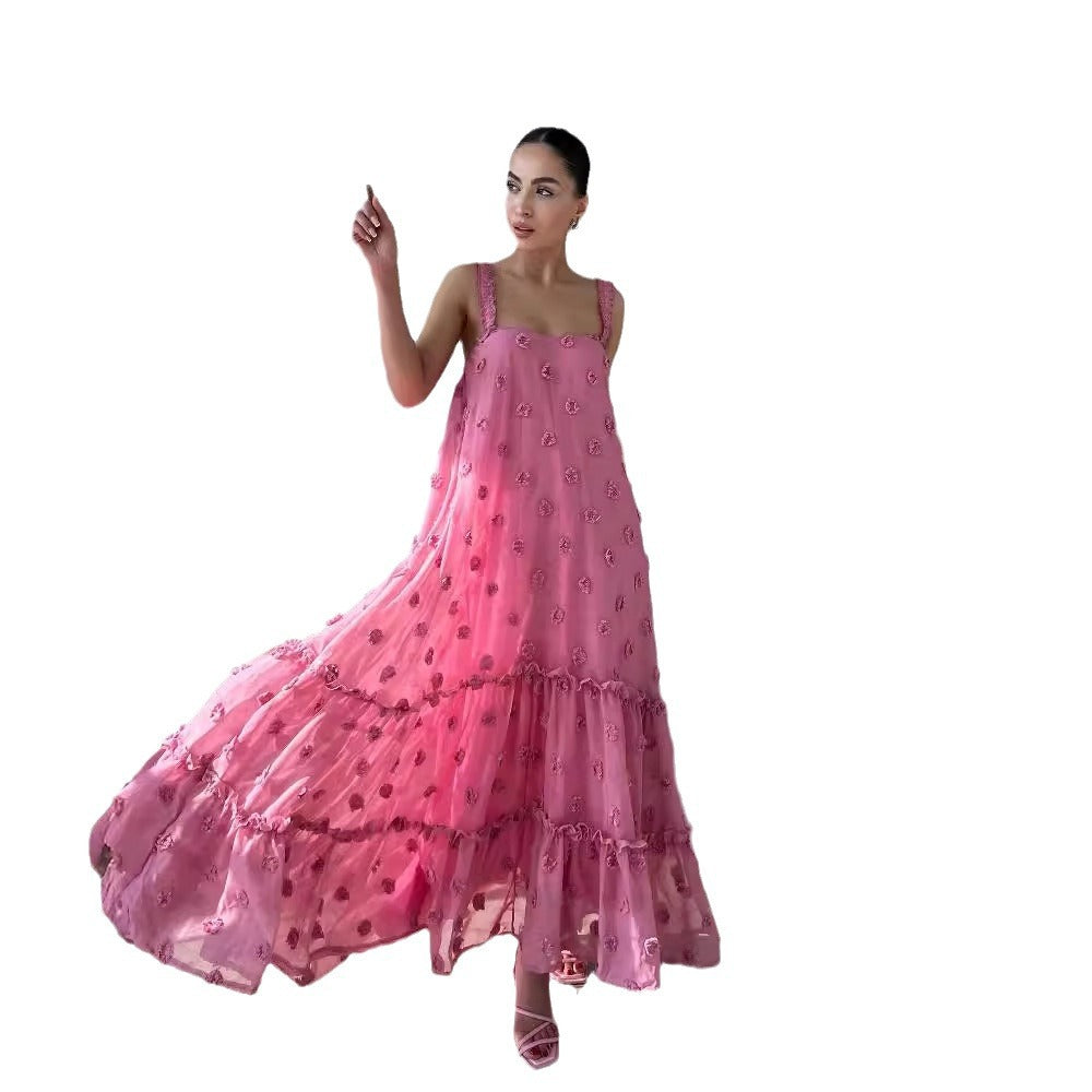 Damen Sommerliches Maxikleid mit floralem Relief und voluminösem Saum EB