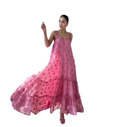 Damen Sommerliches Maxikleid mit floralem Relief und voluminösem Saum EB