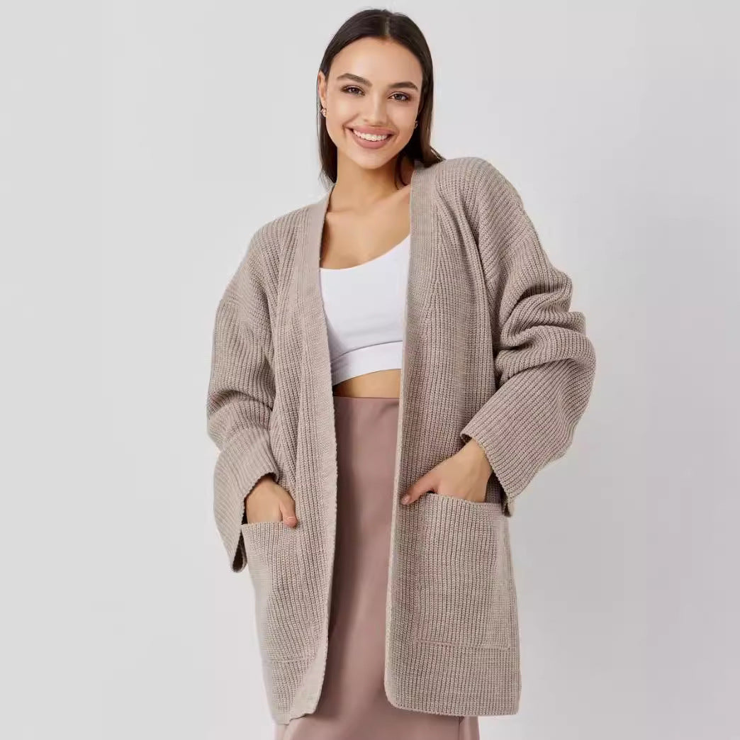Damen Großer Strickcardigan mit voluminösen Ärmeln und praktischen Taschen EB