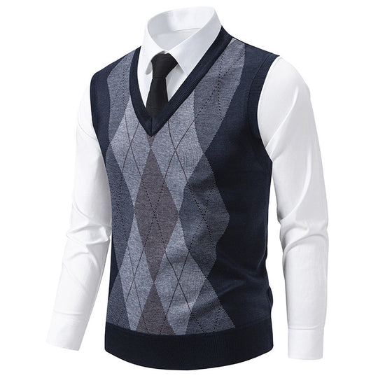 Herren Pullover mit V-Ausschnitt und klassischem Rautenmuster EB