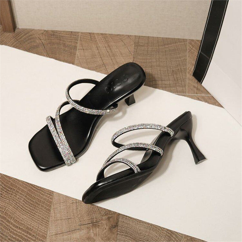 Damen Glamouröse High Heel Sandalen mit funkelnden Riemen EB