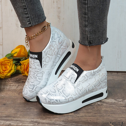 Damen Wedge-Sneaker im modernen Schlangenleder-Look mit bequemer Sohle EB