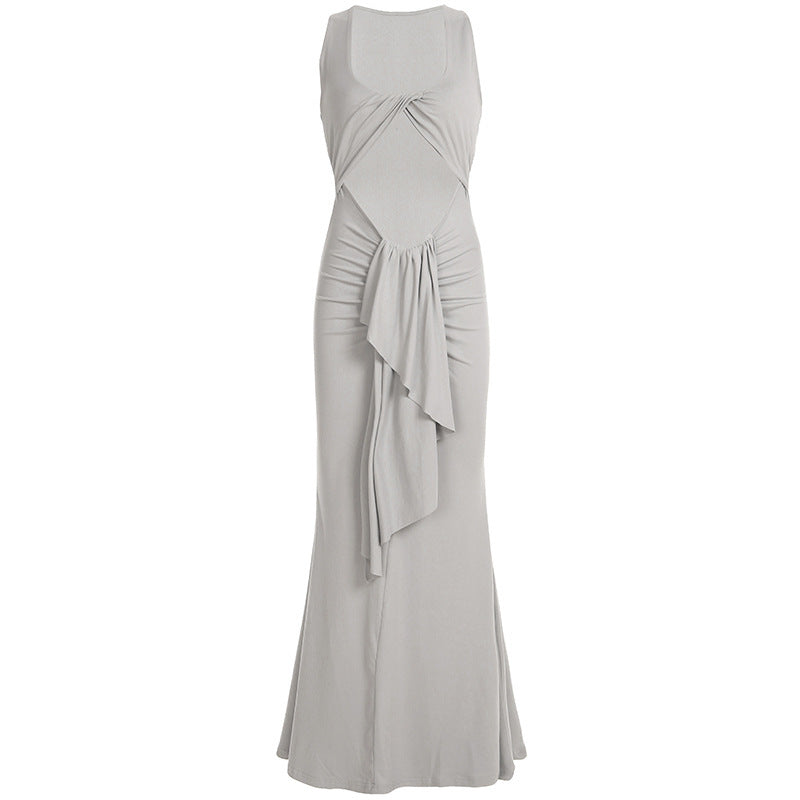 Damen Elegantes Langarmkleid mit asymmetrischer Drapierung EB