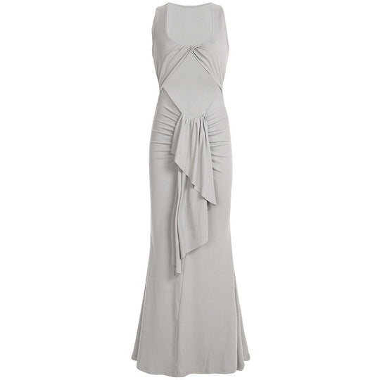 Damen Elegantes Langarmkleid mit asymmetrischer Drapierung EB