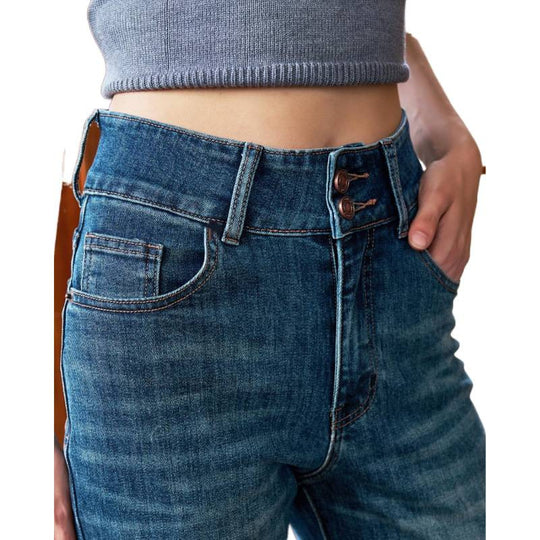 Damen Weit geschnittene Jeans mit hohem Bund und klassischem Denim-Look EB