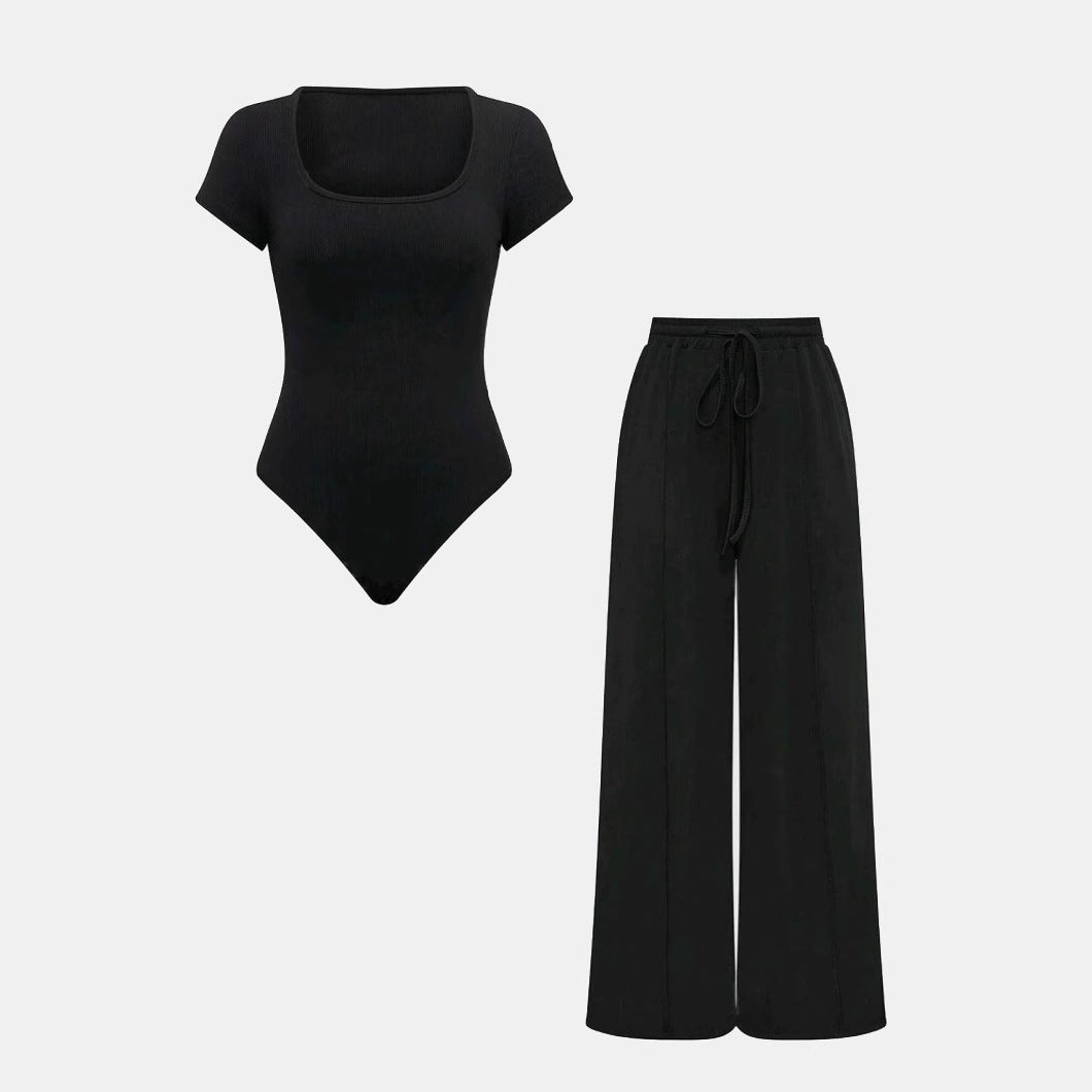 Damen lässiger Jumpsuit mit kurzer Arm und weitem Bein EB