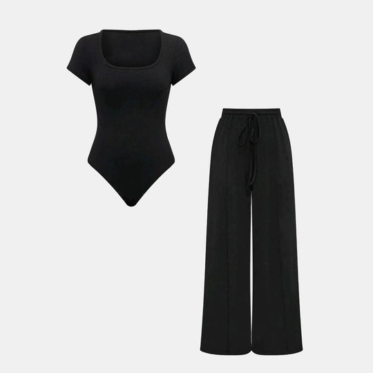 Damen lässiger Jumpsuit mit kurzer Arm und weitem Bein EB