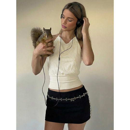 Damen Elegantes Spaghetti-Träger-Top mit floralem Jacquard-Muster und schmaler Passform EB